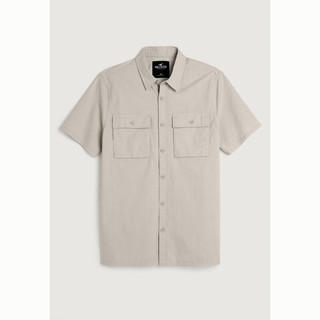 HOLLISTER 2023经典美式短袖弹力府绸工装风衬衫 男 329049-1 深棕色 DD L