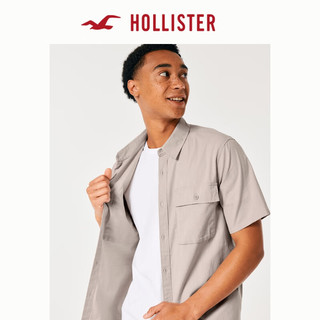 HOLLISTER 2023经典美式短袖弹力府绸工装风衬衫 男 329049-1 深棕色 DD L