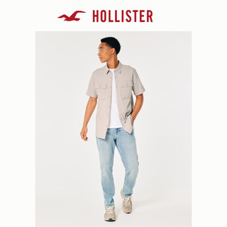 HOLLISTER 2023经典美式短袖弹力府绸工装风衬衫 男 329049-1 深棕色 DD L