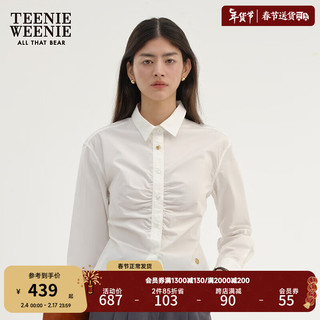 Teenie Weenie小熊2024年春季衬衫短款长袖衬衣收腰设计感小众 象牙白 170/L