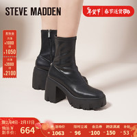 史蒂夫·马登 STEVE MADDEN /思美登秋冬粗高跟侧拉链时装短靴女 OVATION 黑色 34