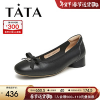 他她（TATA）2024春时尚休闲简约圆头乐福鞋XYT11AQ4 黑色 39