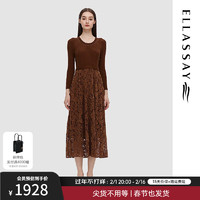 ELLASSAY歌力思2024春季圆领针织蕾丝连衣裙女EWD351Y10800 咖栗色 L