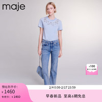 Maje2024早春女装时尚休闲饰钻短袖针织T恤衫上衣MFPTS00832 浅蓝色 T0