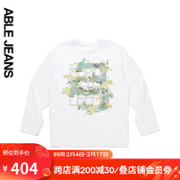 ABLE JEANS 中国想象玉落青龙系列新中式图案印绣结合长袖T恤男士780014 象牙白 XXS