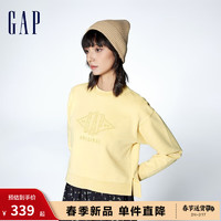 Gap女装2024春季LOGO纯棉开叉刺绣圆领卫衣套头上衣874454 黄色 155/76A(XS) 亚洲尺码