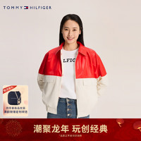 TOMMY HILFIGER 24早春女装休闲通勤拼色拉链翻领合身单夹克外套40472 红米拼接0K9 XS