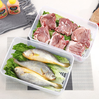 HOUYA 厨房冰箱收纳盒冻肉盒海鲜鱼类冷冻盒 带盖冷藏沥水保鲜盒 大号