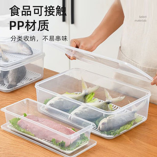 HOUYA 厨房冰箱收纳盒冻肉盒海鲜鱼类冷冻盒 带盖冷藏沥水保鲜盒 大号