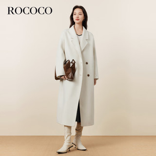 洛可可（ROCOCO）法式气质羊毛双面呢大衣女冬感长款毛呢外套 米色 S