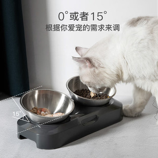 伴笛不锈钢猫碗可调节猫咪碗护颈喝水碗猫咪饭碗斜口防打翻猫粮猫食盆 不锈钢单碗
