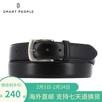 SMART PEOPLE海外进口直邮纯牛皮针扣手工光面皮带礼盒加长款送男朋友SPS-03 黑色