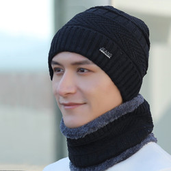 MAXVIVI 冬季针织帽男女户外保暖防寒防风护脖两件套加绒毛线帽 黑色
