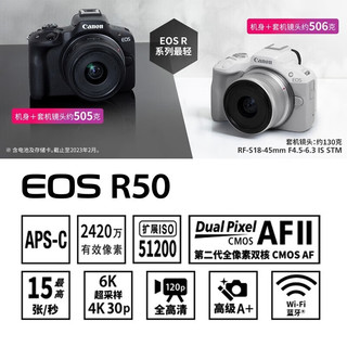 佳能（Canon）EOS R50 微单相机 4K Vlog视频 家用旅游美颜照相机 RF 50mm F1.8小痰盂人像定焦 黑 旅行畅玩套装 50mm F1.8人像定焦丨黑