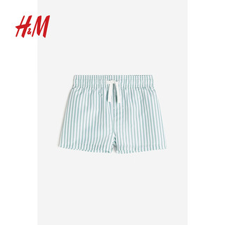 H&M2024春季新款童装男婴短裤抽绳式松紧腰印花泳裤0918657 灰绿色/条纹 70/45