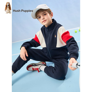 暇步士（Hush Puppies）童装男童女童款拼色套装柔软舒适休闲 藏蓝 130cm