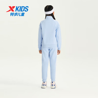 特步儿童童装女童马卡龙百搭运动长袖针织套装 浅粉蓝 130cm