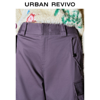 URBAN REVIVO UR2024春季女装机能工装风双口袋立体褶皱宽腿裤UWV640003 黛紫 L