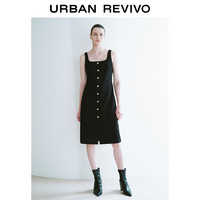 UR【UR魅力】2024春季女装条纹纽扣设计感连衣裙UWG740024 正黑 XS