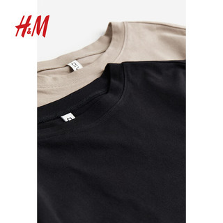 H&M2024春季女装2件装短T恤1141812 浅米灰色/黑色 155/76A