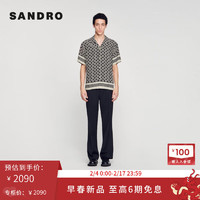 SANDRO2024早春男装法式时尚黑白十字印花短袖衬衫SHPCM01004 B295/多色 M