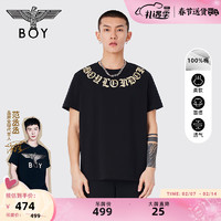 BOY LONDON 24春男女同款短袖仿烫金环形字母印花老鹰后背潮T恤N01903 黑色 M