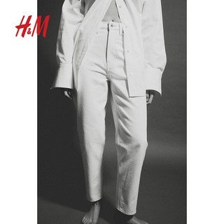H&M2024春季新款女装宽松版型加高腰及踝牛仔裤1173609 白色 155/60A