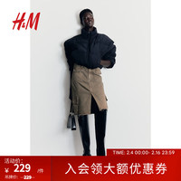 H&M2024春季新款女装裙子废土风休闲复古牛仔工装半身裙1232251 牛仔棕 1