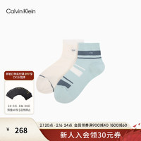 Calvin Klein Jeans24春夏女士两双装拼色条纹提花运动休闲袜子LS000356 411-牛乳白/海天蓝 OS