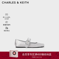 CHARLES&KEITH24春季龙年刺绣方头平底玛丽珍鞋女CK1-71720064 Silver银色 38