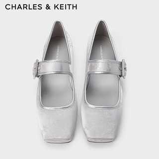 CHARLES&KEITH24春季龙年刺绣方头平底玛丽珍鞋女CK1-71720064 Silver银色 38