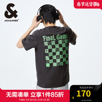 杰克琼斯 杰克·琼斯（JACK&JONES;）男装春夏T恤潮休闲多巴胺棋盘格印花宽松短袖T恤男 E44黑砂色