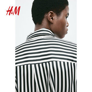 H&M 女装衬衫2024春季翻领长袖休闲简约通勤长袖上衣1220978 白色/黑色条纹 155/80A XS