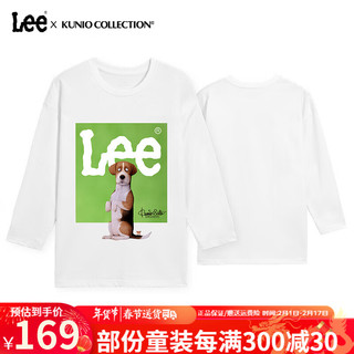 Lee【佐藤联名】时尚男女童圆领长袖T恤打底衫外穿 白色 140cm