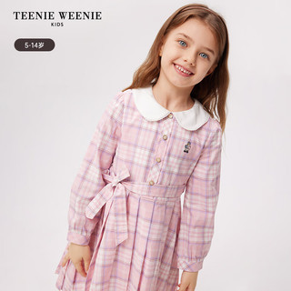 Teenie Weenie Kids小熊童装24春季女童花边小翻领格纹连衣裙 撞色 110cm