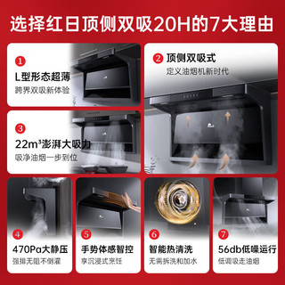 红日（RedSun）家用油烟机顶侧双吸22立方大吸力挥手感应自动清洗抽油烟机超薄7字型吸油烟机单烟机LEU20H