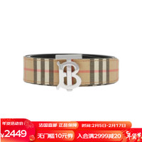 博柏利（BURBERRY）sale 男士米色聚氨酯皮革格纹TB银扣腰带3.5cm 米色 100