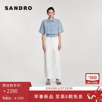 SANDRO2024早春女装法式蓝色镶钻短款牛仔短袖衬衫SFPCM01044 J002/浅牛仔蓝 0