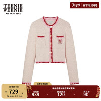 Teenie Weenie小熊女装2024春装小香风短款针织开衫设计感外套 浅粉色 155/XS