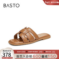 BASTO 百思图 2024夏季户外休闲一字拖平跟女拖鞋TY409BT4 棕色 36