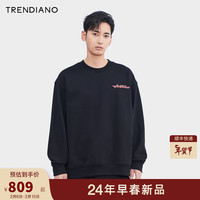 TRENDIANO彩色字母印花卫衣2024年春季百搭休闲圆领上衣男潮 黑色 S