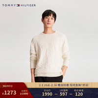 TOMMY HILFIGER 男装含羊毛暗纹提花宽松圆领针织毛衣MW0MW34162 米白色YBH M