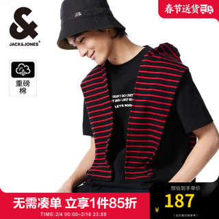 杰克·琼斯（JACK&JONES）男装春夏日常潮流百搭男字母印花重磅棉短袖T恤男224101104 E40 黑色 常规 E40 黑色 180/100A/L