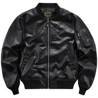 VIP飞行潮牌秋季ma1飞行员夹克男士机车皮衣大码工装外套帅气棒球服 黑色 4XL