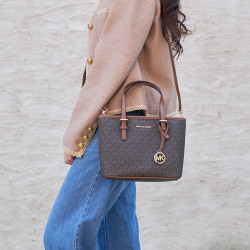 michaelkors迈克科尔斯mk女托特包小号单肩包菜篮子轻奢拉链香草拼色