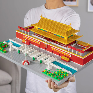糖米兼容乐高积木城堡成人拼装玩具微颗粒拼插模型拼图玩具春节新年 加大号天安门+灯+盒