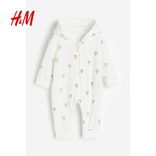 H&M2024春季童装男女婴幼童卫衣料连体衣1216895 白色/气球 66/48