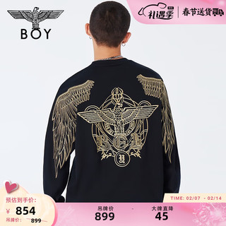 BOY LONDON潮牌24春季男女同款翅膀主题图刺绣圆领卫衣 N03953 黑色 M