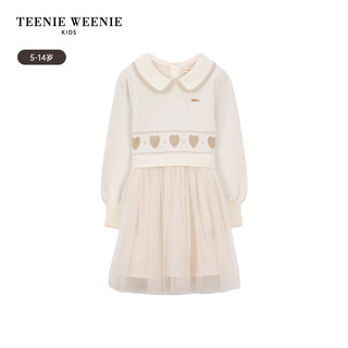 Teenie Weenie Kids小熊童装24早春女童小翻领网纱毛衣连衣裙 象牙白 110cm