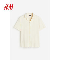 H&M男装2024春季新品标准版型罗纹古巴领衬衫1220322 奶油色 165/84A
